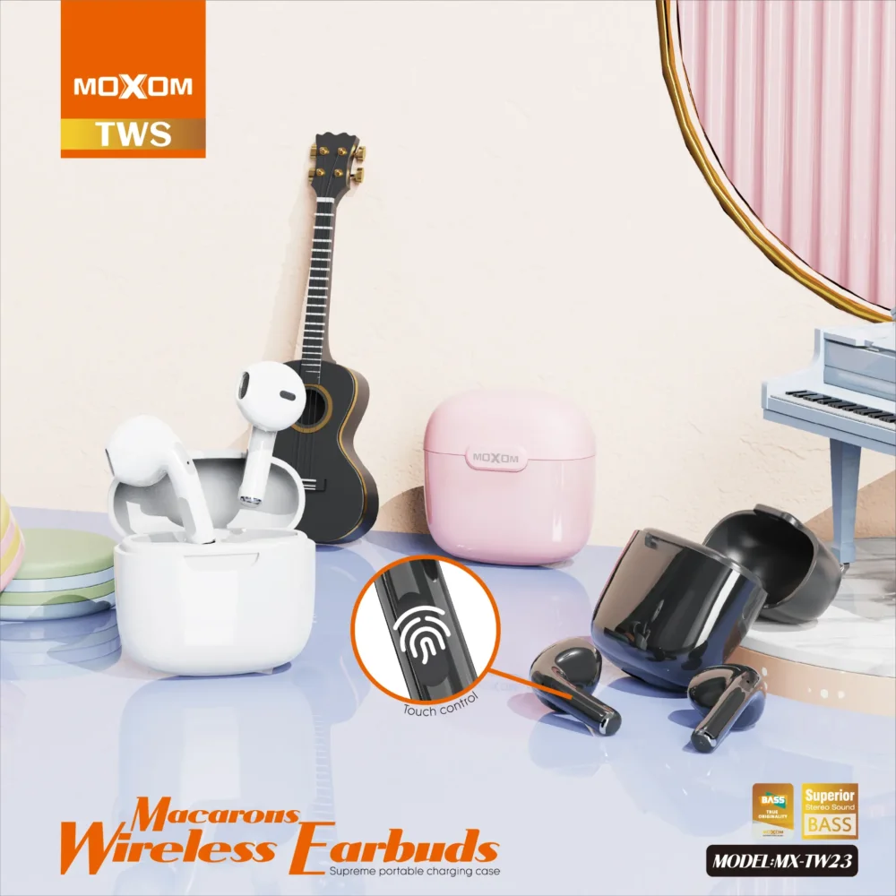 MOXOM MX-TW23 Écouteurs Bluetooth TWS Sans Fil avec Commande Tactile, Son Stéréo Bass et Boîtier de Charge Compact — image 5