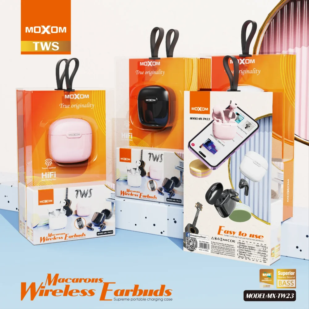 MOXOM MX-TW23 Écouteurs Bluetooth TWS Sans Fil avec Commande Tactile, Son Stéréo Bass et Boîtier de Charge Compact — image 7