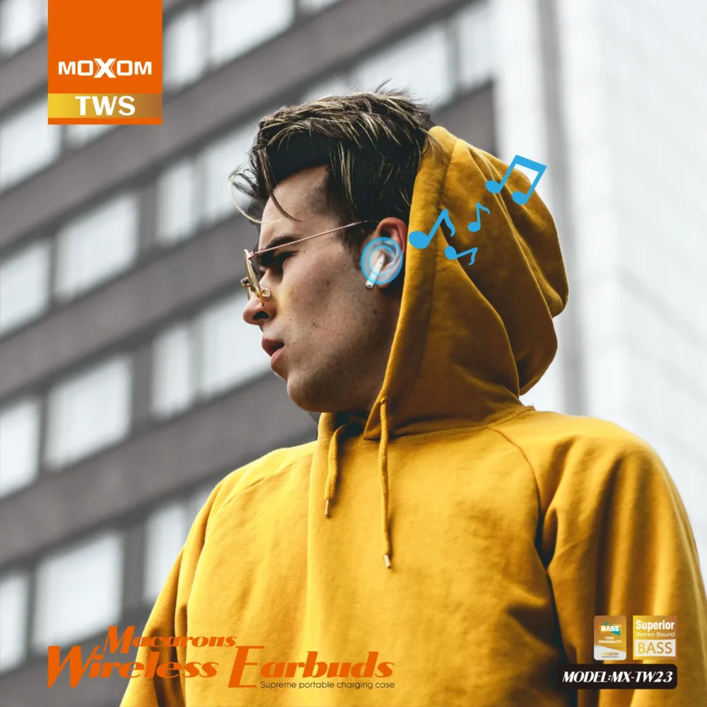 MOXOM MX-TW23 Écouteurs Bluetooth TWS Sans Fil avec Commande Tactile, Son Stéréo Bass et Boîtier de Charge Compact — image 3