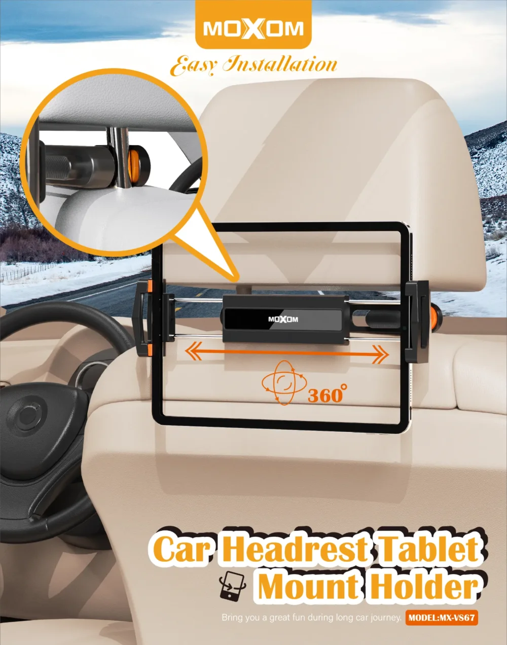 Support Tablette Appui-Tête Voiture MOXOM MX-VS67 – Support Universel Rotatif 360° pour Tablettes et Smartphones — image 6