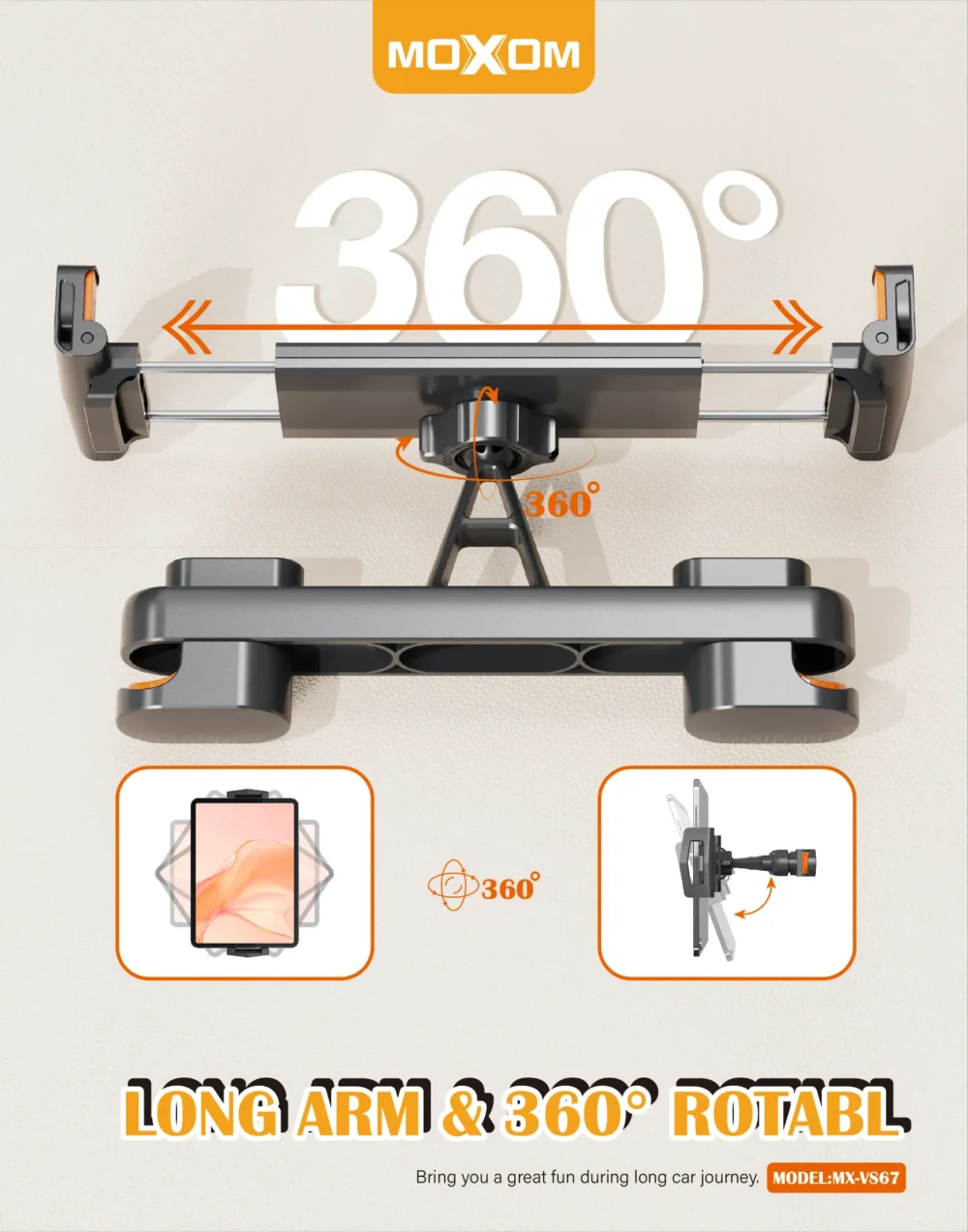Support Tablette Appui-Tête Voiture MOXOM MX-VS67 – Support Universel Rotatif 360° pour Tablettes et Smartphones — image 4