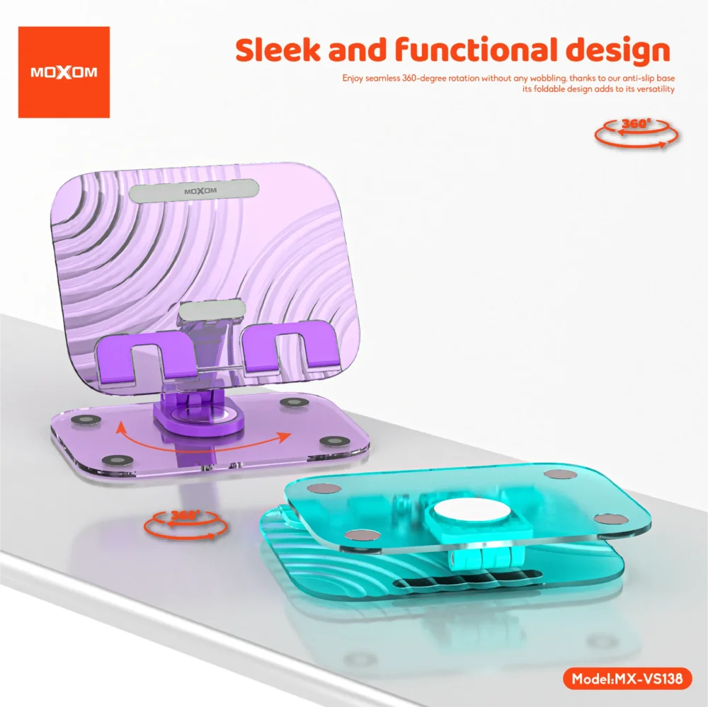 Support Tablette & Smartphone MOXOM MX-VS138 – Support de Bureau Pliable avec Rotation 360° et Hauteur Réglable — image 8