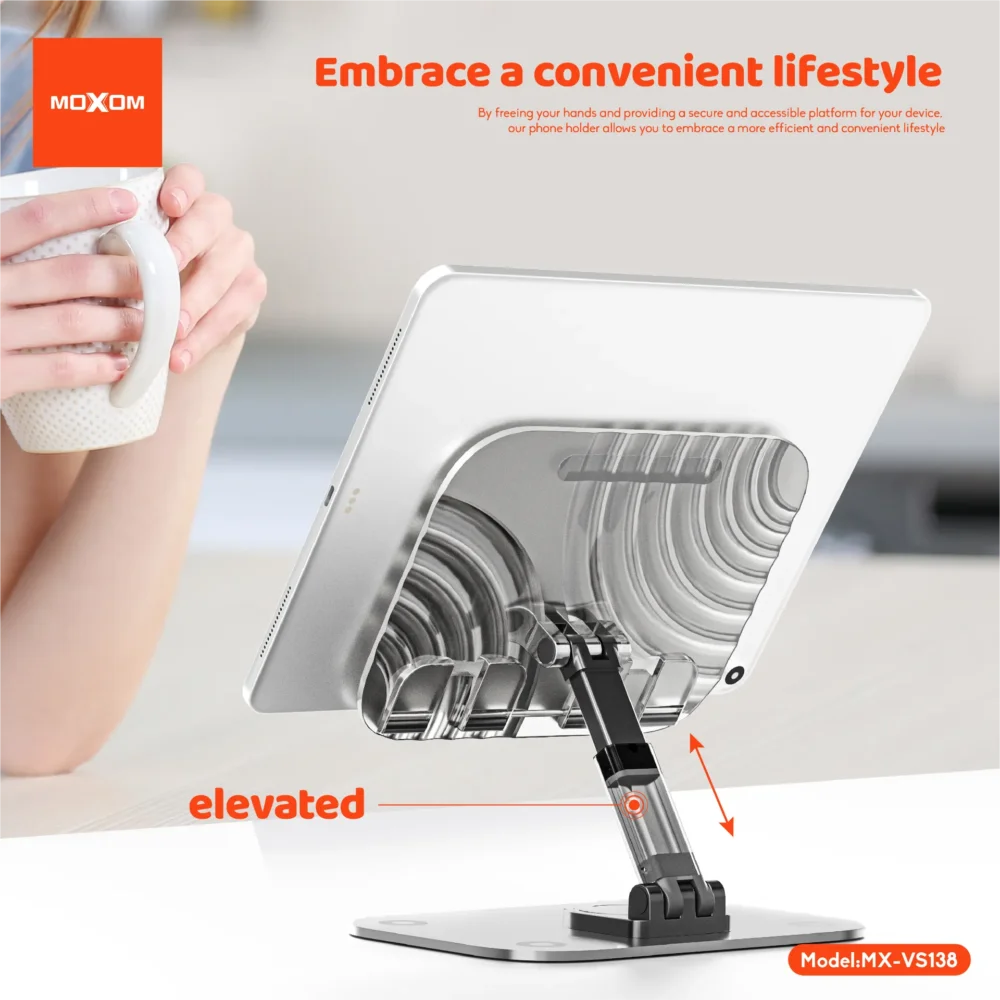 Support Tablette & Smartphone MOXOM MX-VS138 – Support de Bureau Pliable avec Rotation 360° et Hauteur Réglable — image 10