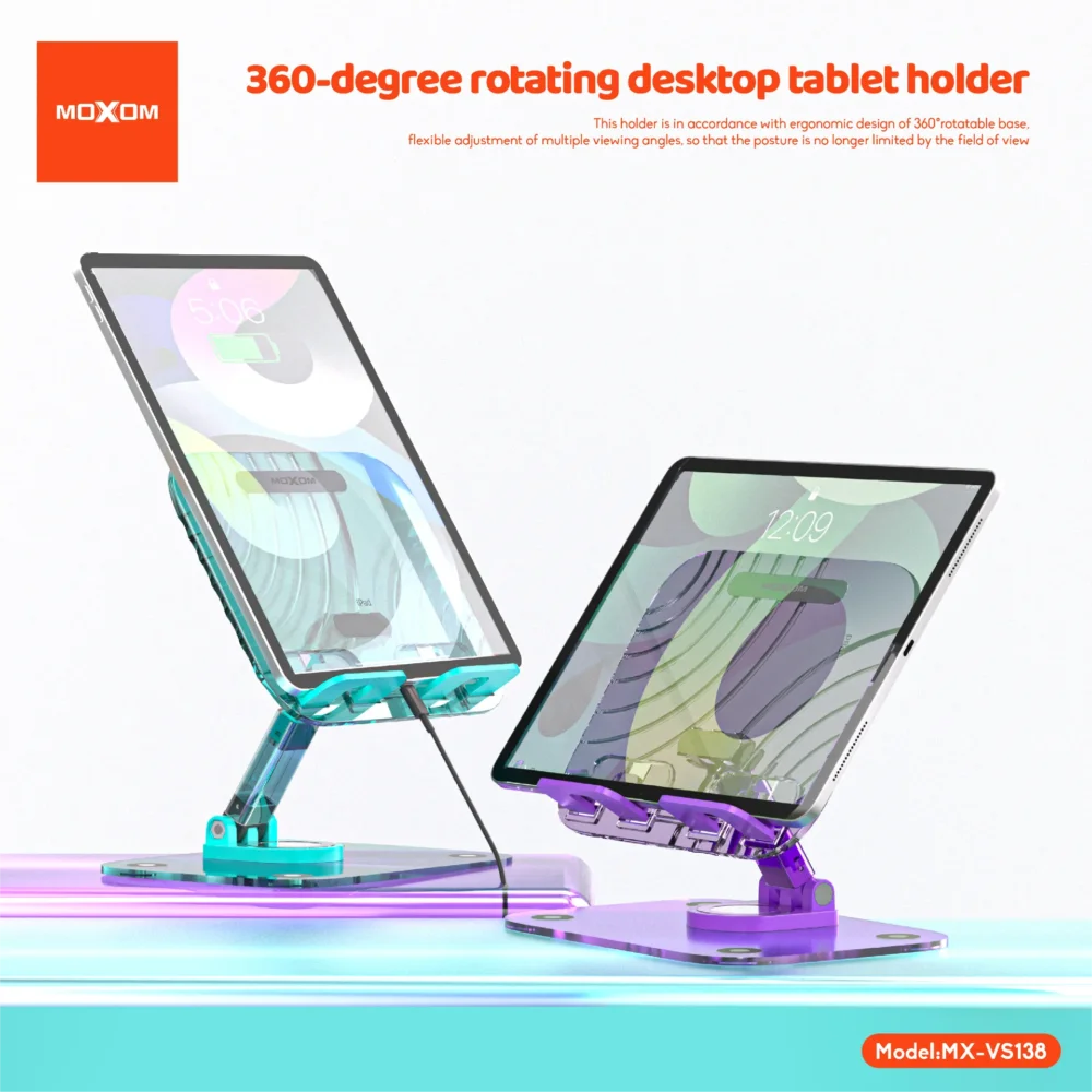 Support Tablette & Smartphone MOXOM MX-VS138 – Support de Bureau Pliable avec Rotation 360° et Hauteur Réglable — image 12