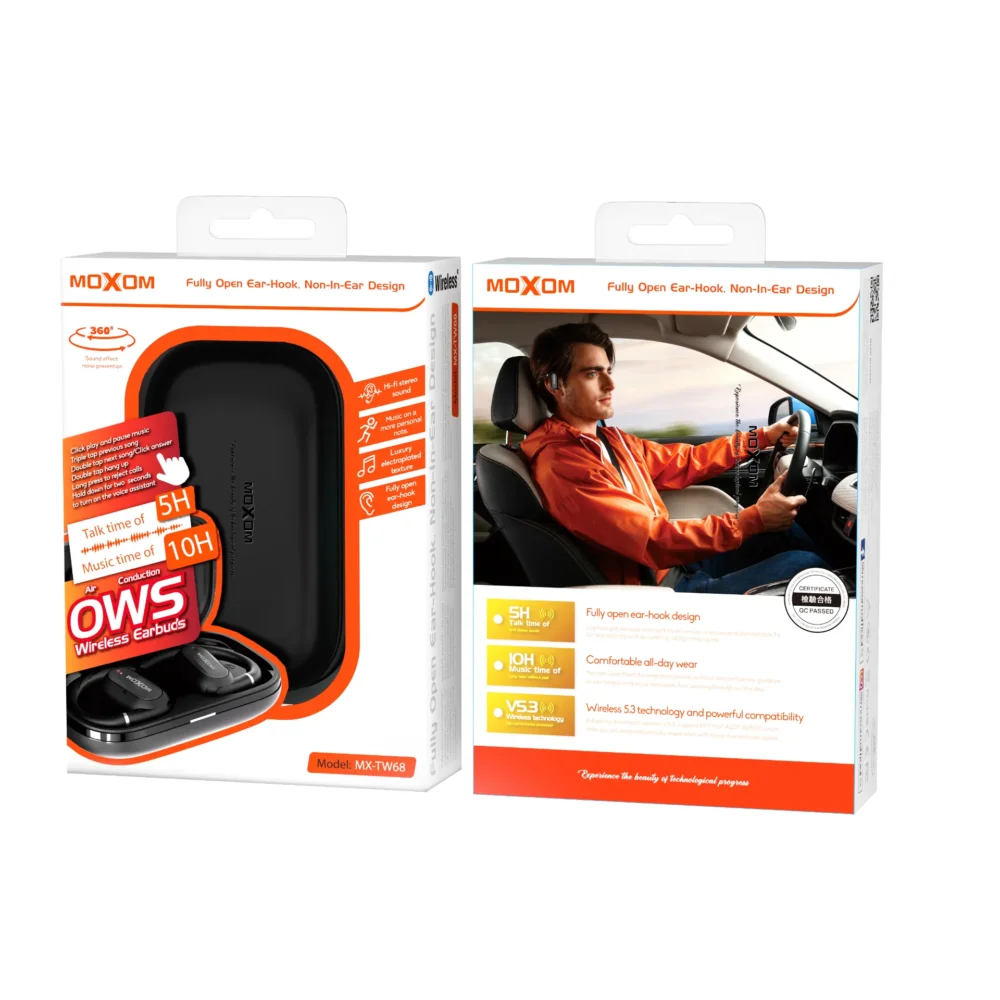 Écouteurs Sans Fil MOXOM MX-TW68 OWS Bluetooth 5.3 – Design Open-Ear, Son Hi-Fi et Confort Sportif — image 6