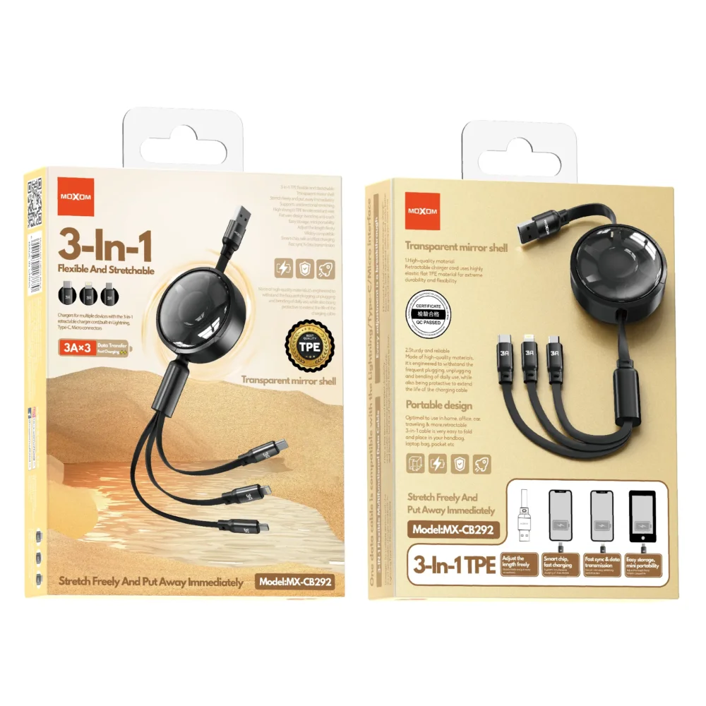 Câble de Charge 3-en-1 MOXOM MX-CB292 – Design Rétractable et Charge Multiple — image 11