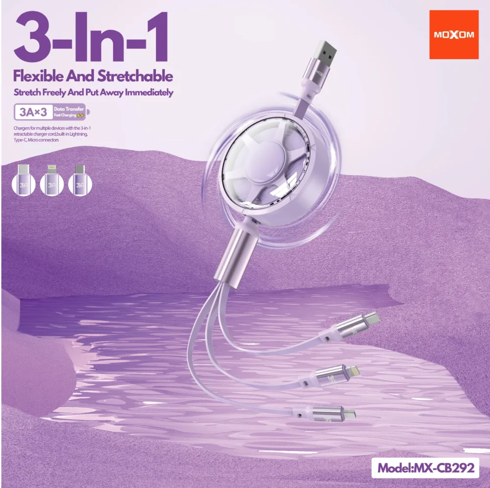 Câble de Charge 3-en-1 MOXOM MX-CB292 – Design Rétractable et Charge Multiple — image 5
