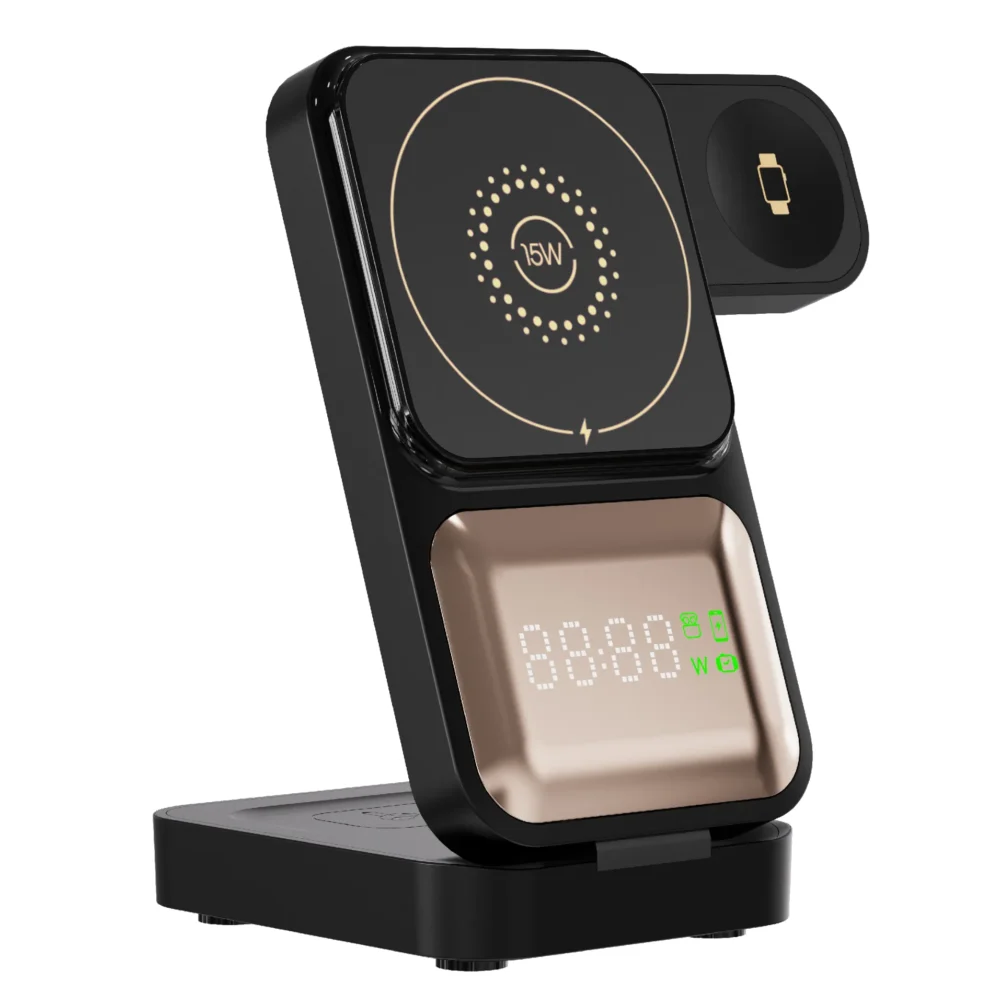 Charge Magnétique 3-en-1 MOXOM MX-ST32 WL – 15W pour Smartphone, 2,5W pour Montre & 3W pour Écouteurs