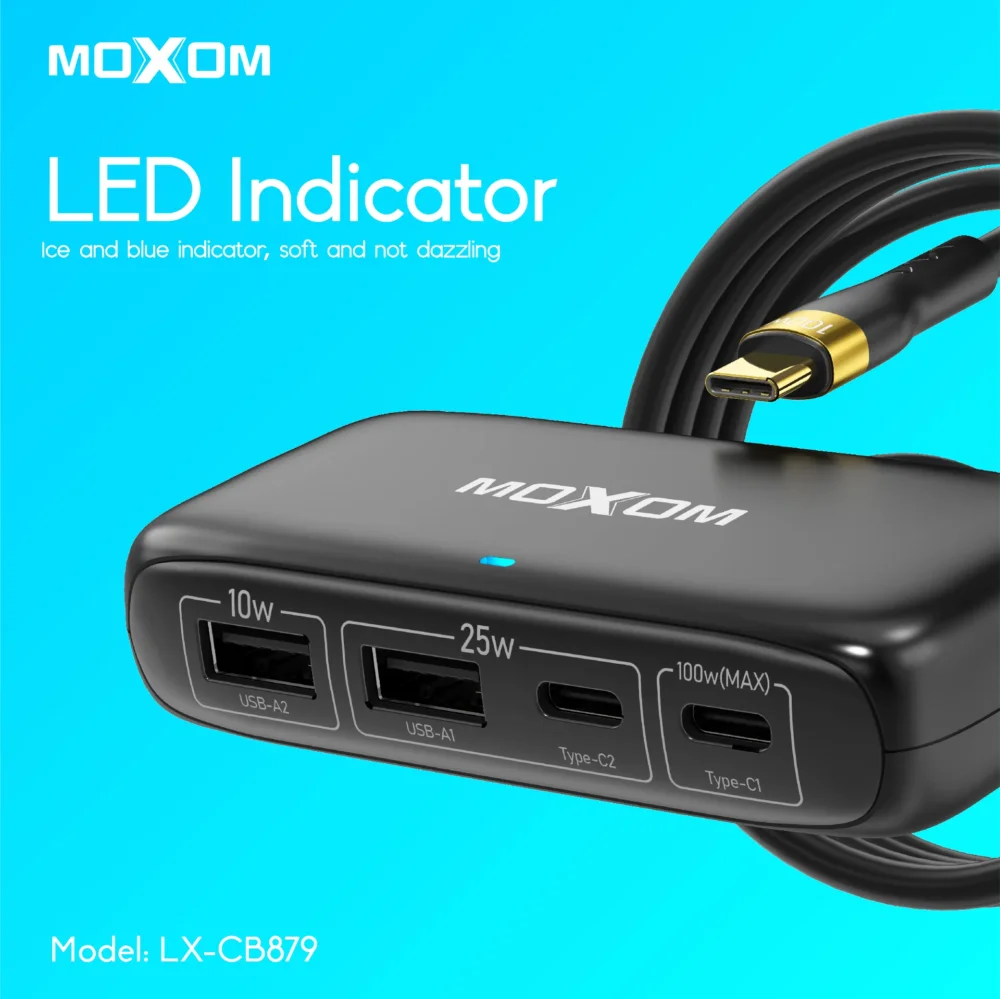 MOXOM LX-CB879 Hub de Charge Rapide 100W USB-C & USB – Répartiteur 4 Ports pour Ordinateur Portable, Tablette et Smartphone — image 6