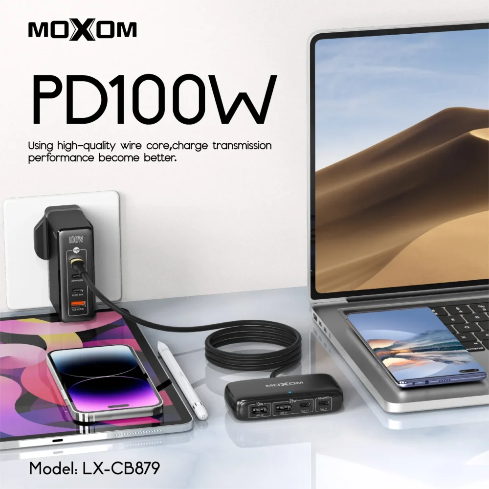 MOXOM LX-CB879 Hub de Charge Rapide 100W USB-C & USB – Répartiteur 4 Ports pour Ordinateur Portable, Tablette et Smartphone — image 7