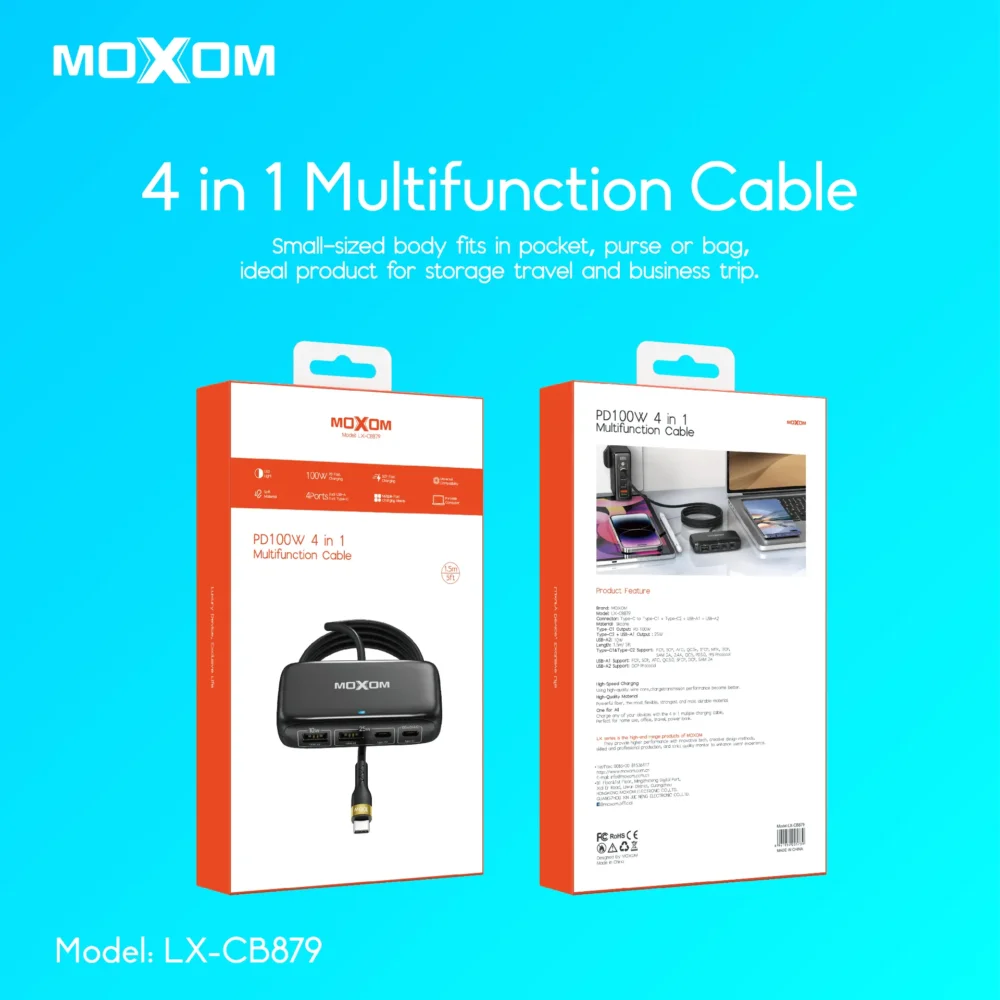 MOXOM LX-CB879 Hub de Charge Rapide 100W USB-C & USB – Répartiteur 4 Ports pour Ordinateur Portable, Tablette et Smartphone — image 8
