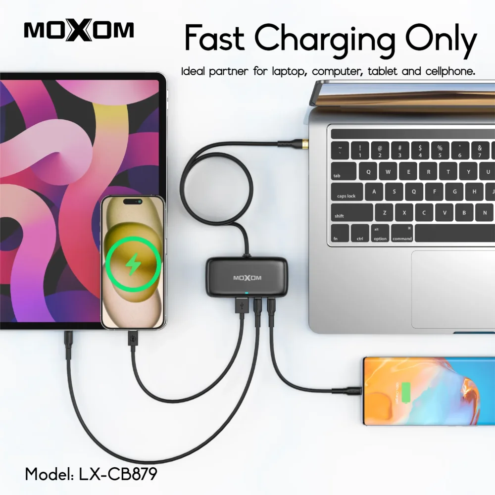 MOXOM LX-CB879 Hub de Charge Rapide 100W USB-C & USB – Répartiteur 4 Ports pour Ordinateur Portable, Tablette et Smartphone — image 9