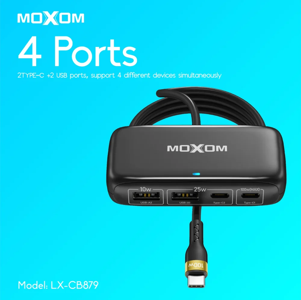 MOXOM LX-CB879 Hub de Charge Rapide 100W USB-C & USB – Répartiteur 4 Ports pour Ordinateur Portable, Tablette et Smartphone — image 5