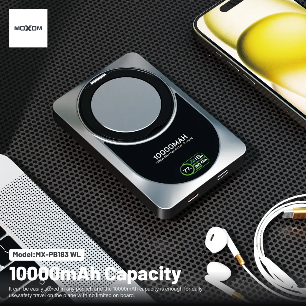 Power Bank Magnétique MOXOM MX-PB183 WL 10000mAh – Charge Sans Fil 15W & PD 20W — image 7