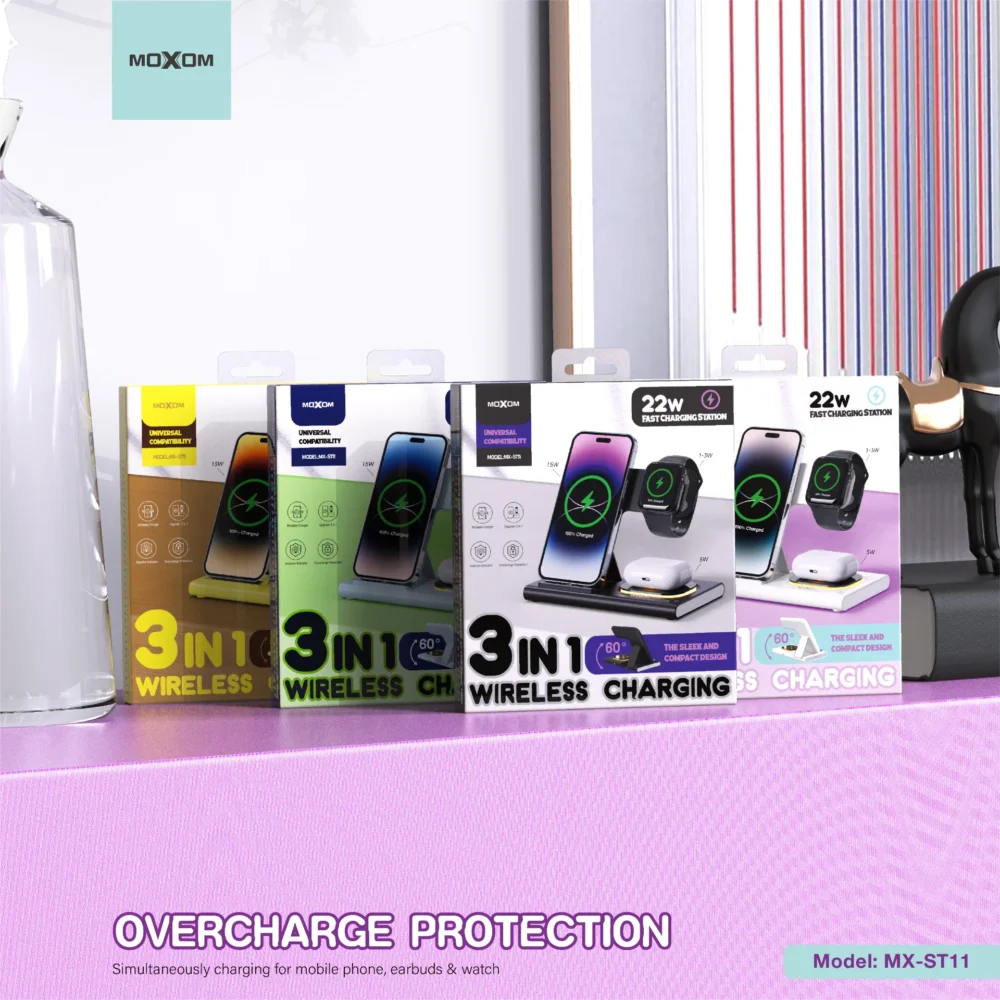 Charge Sans Fil 3-en-1 MOXOM MX-ST11 – Charge Rapide 22W pour Smartphone, Montre & Écouteurs — image 15