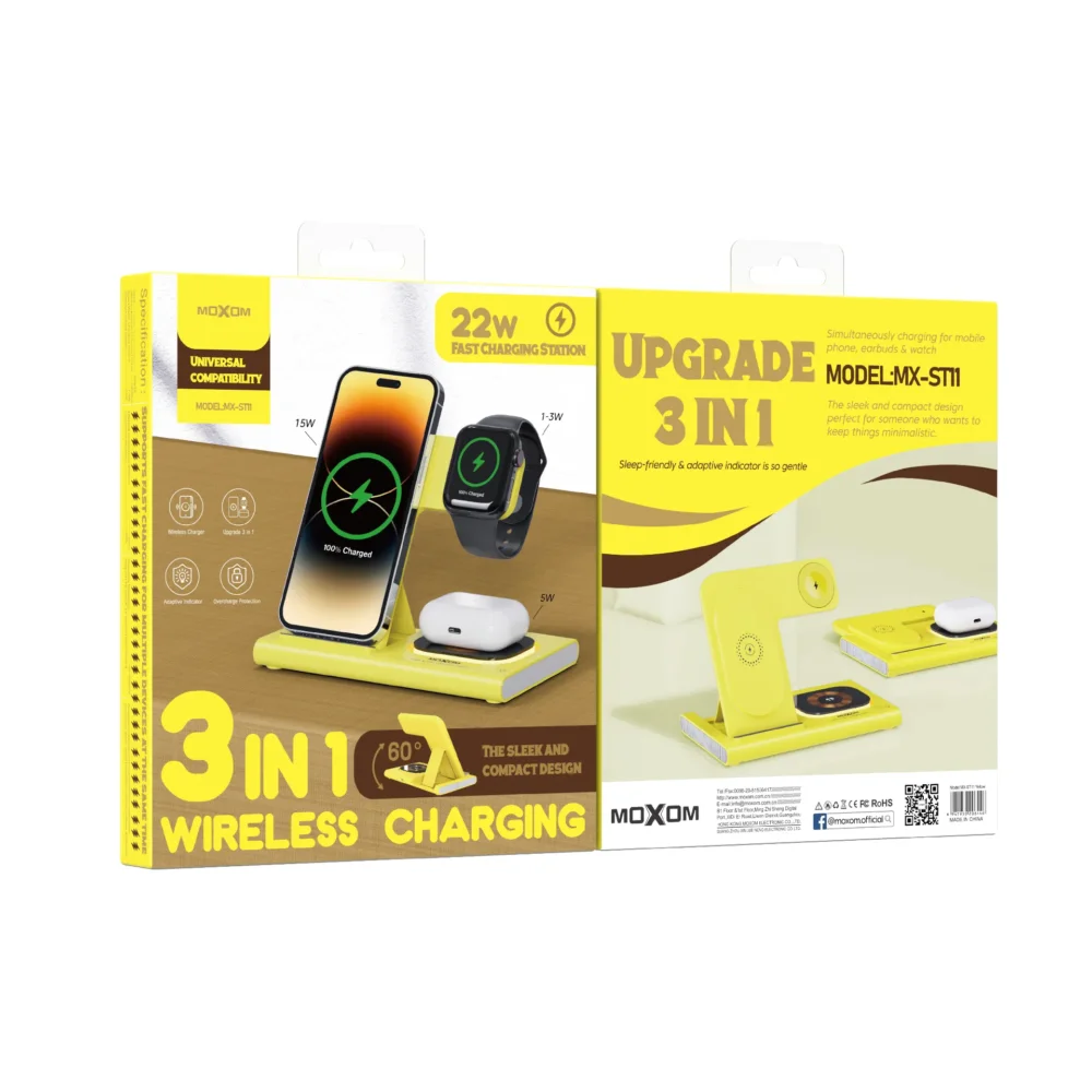 Charge Sans Fil 3-en-1 MOXOM MX-ST11 – Charge Rapide 22W pour Smartphone, Montre & Écouteurs — image 8