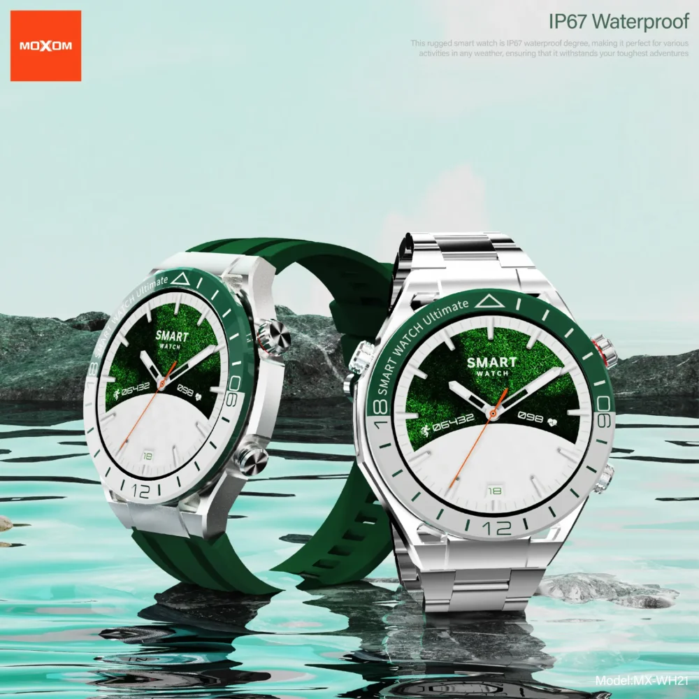 MOXOM MX-WH21 Emerald – Montre Connectée Premium 1,53″ | Appels Bluetooth, Suivi Santé & IP67