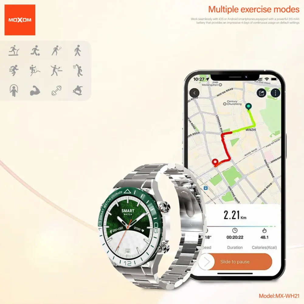 MOXOM MX-WH21 Emerald – Montre Connectée Premium 1,53″ | Appels Bluetooth, Suivi Santé & IP67 — image 6