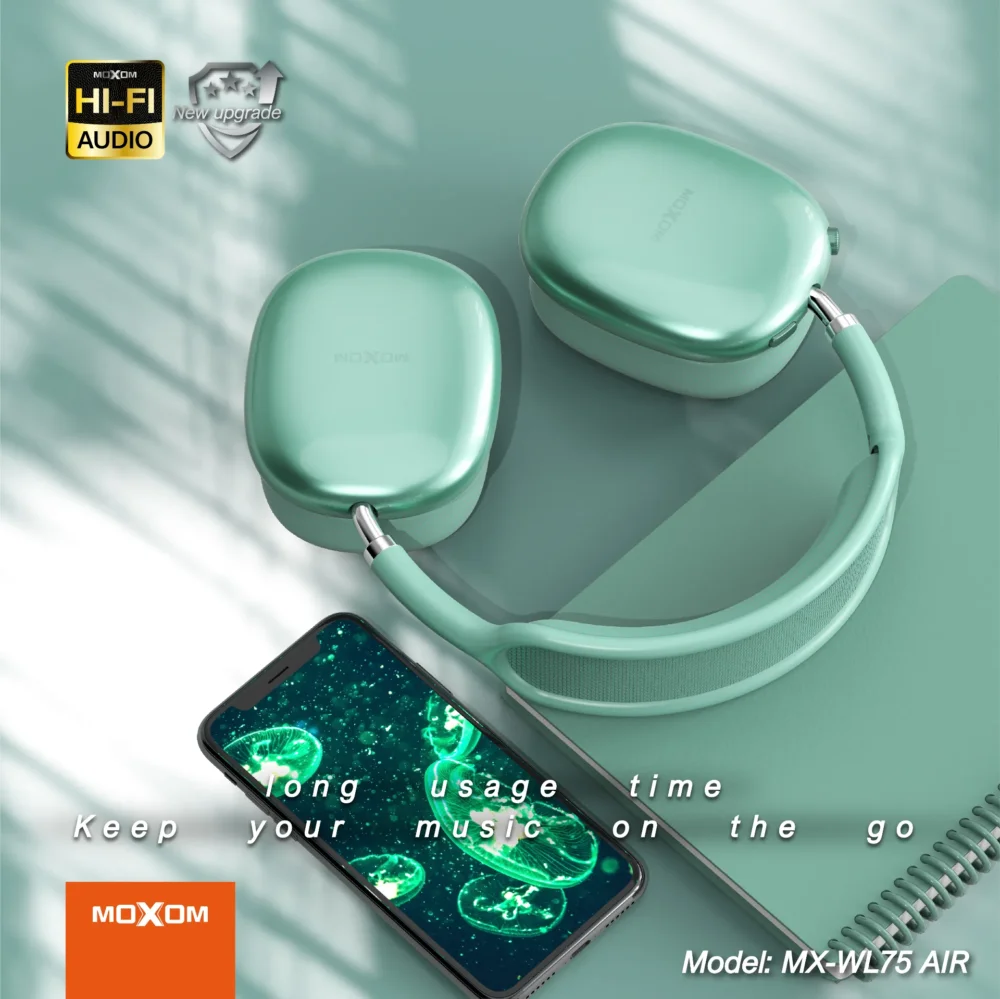 MOXOM MX-WL75 AIR Casque Bluetooth Sans Fil – Design Premium, AUX 3.5mm, TF Card & Hi-Fi Stereo — image 12