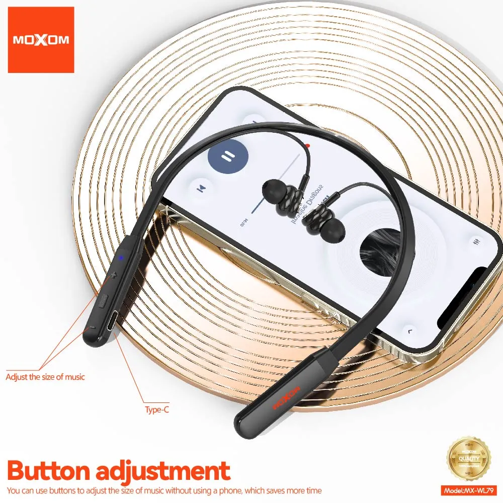 MOXOM MX-WL79 Écouteurs Bluetooth Tour de Cou – Bluetooth 5.3, Basses Puissantes & Batterie 130mAh — image 8