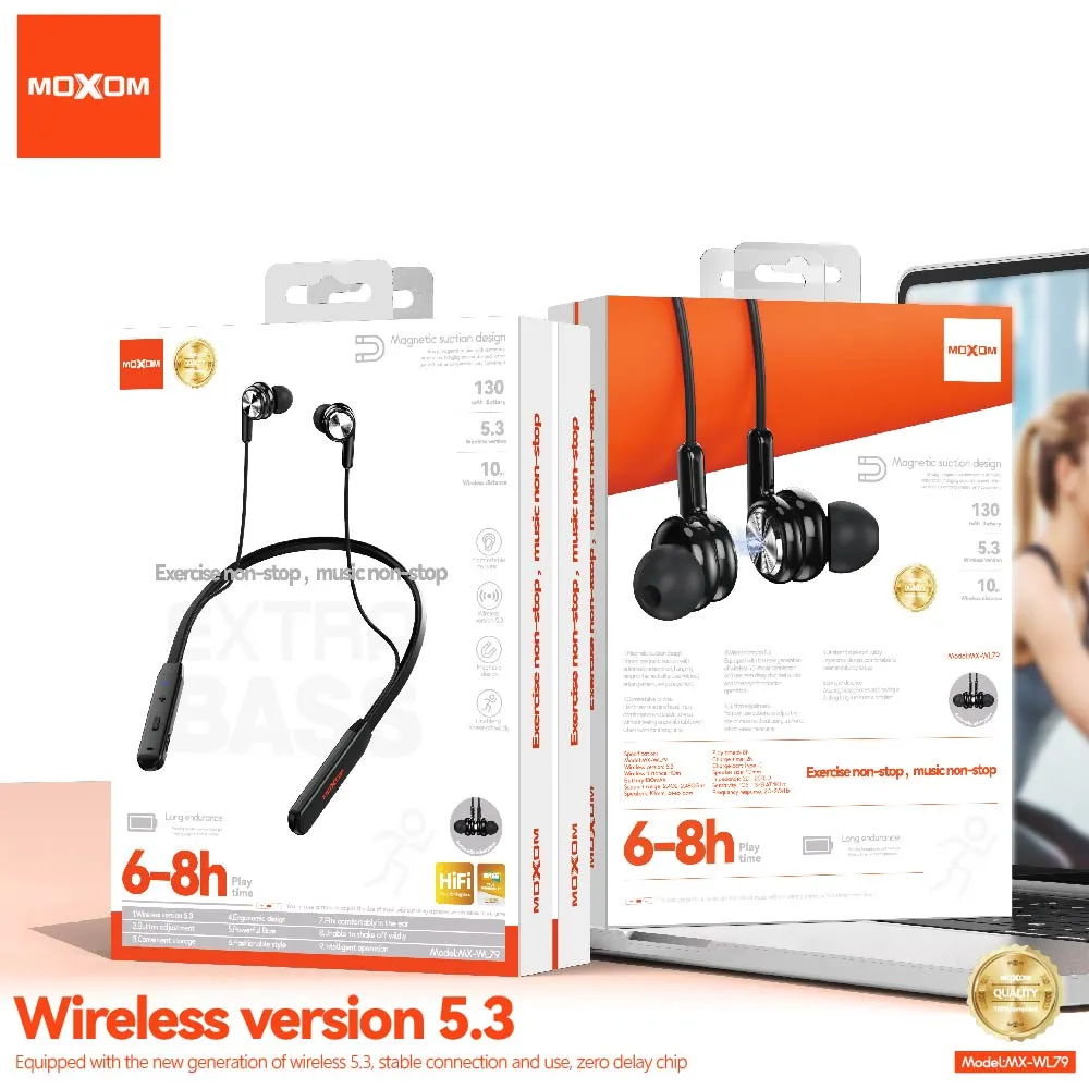 MOXOM MX-WL79 Écouteurs Bluetooth Tour de Cou – Bluetooth 5.3, Basses Puissantes & Batterie 130mAh — image 9