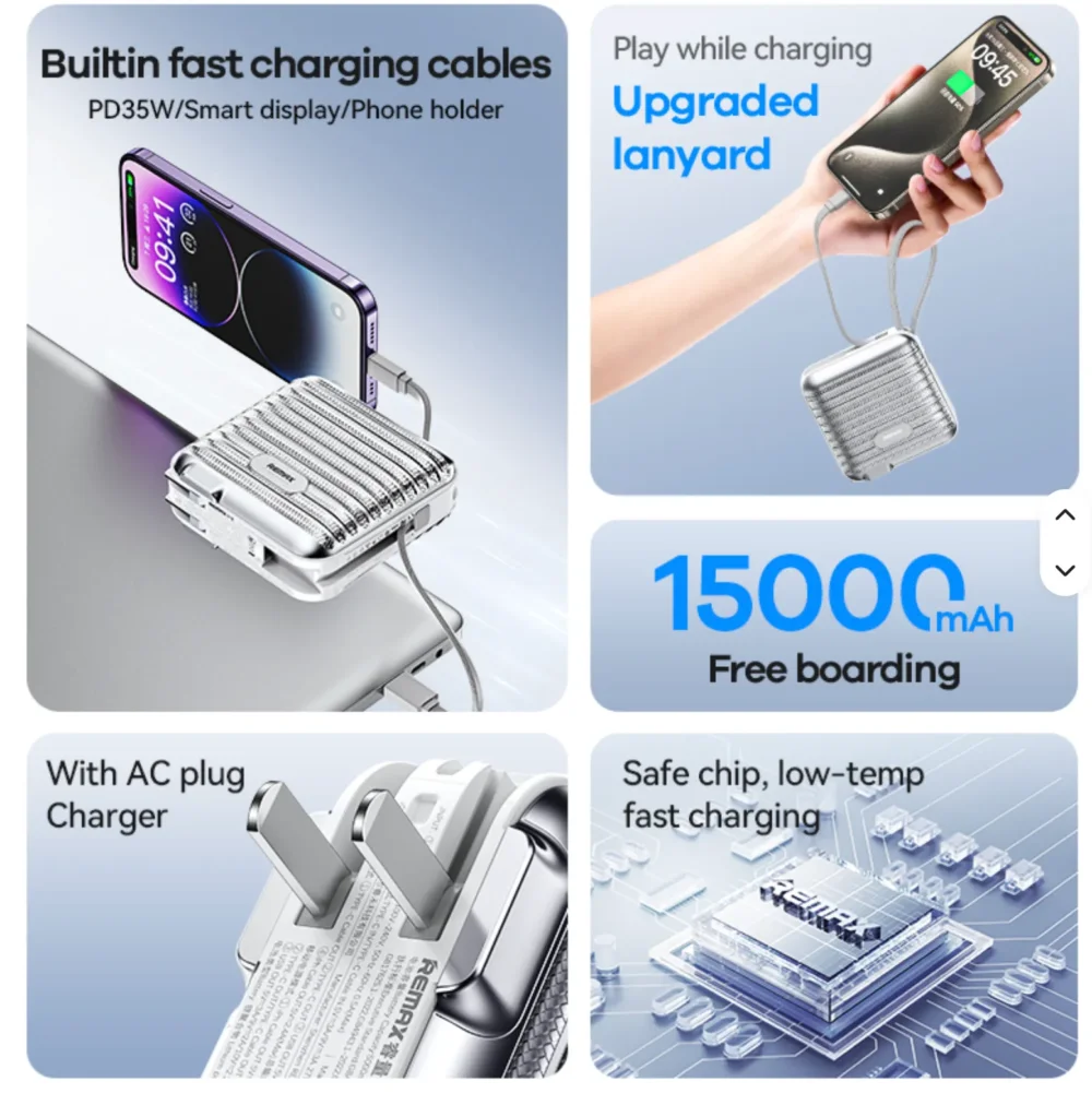 PowerBank 15000mAh avec AC Plug & Câbles Intégrés – Charge Portable — image 3