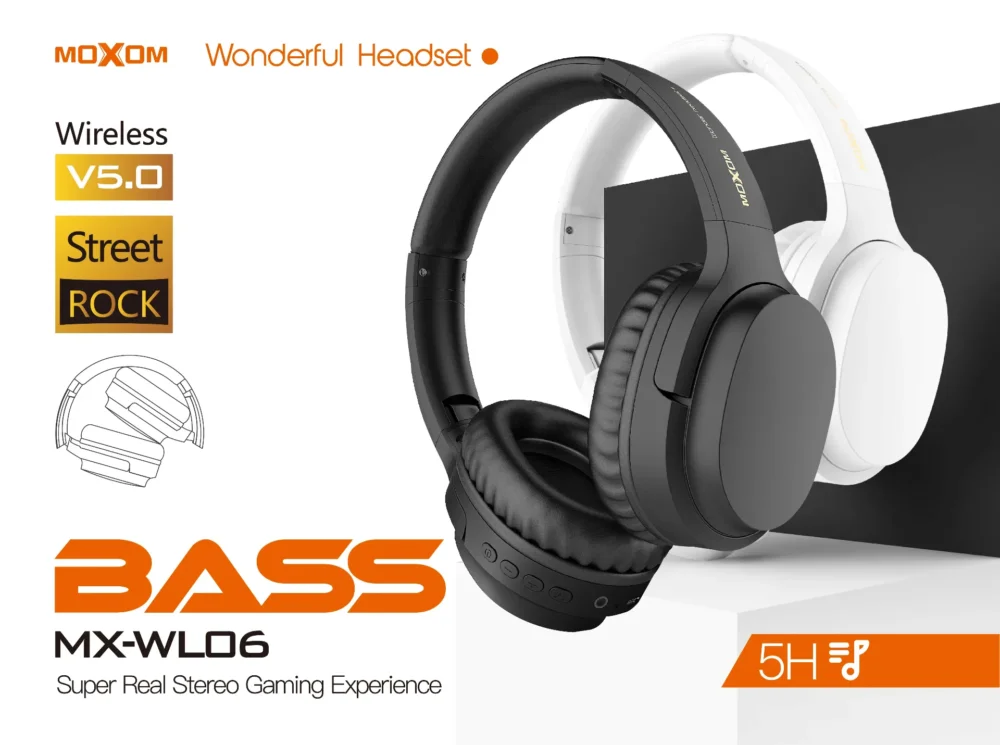 MOXOM WL06 Casque Bluetooth Sans Fil Pliable – Son Stéréo Bass Boost avec Support Carte SD — image 3