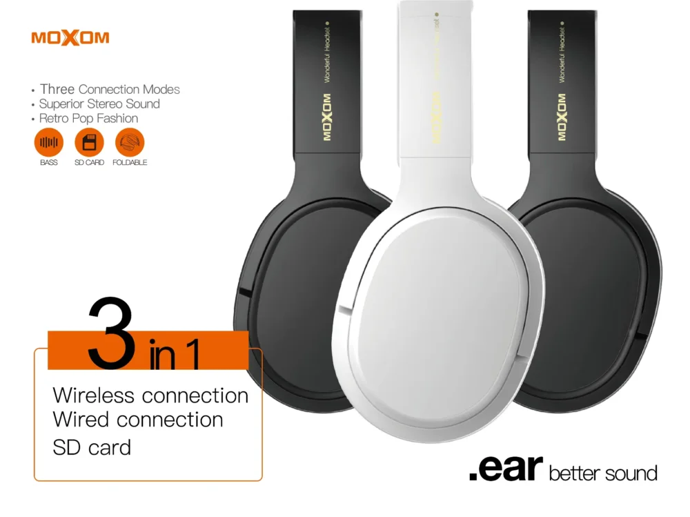 MOXOM WL06 Casque Bluetooth Sans Fil Pliable – Son Stéréo Bass Boost avec Support Carte SD — image 4