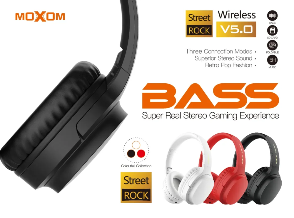 MOXOM WL06 Casque Bluetooth Sans Fil Pliable – Son Stéréo Bass Boost avec Support Carte SD — image 6