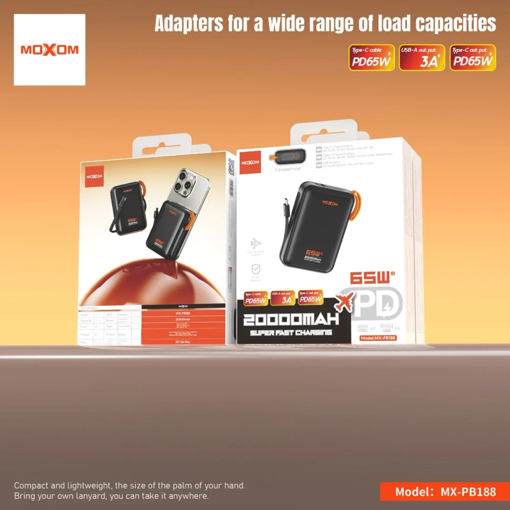 Power Bank MOXOM MX-PB188 20000mAh 65W PD – Charge Rapide — image 4