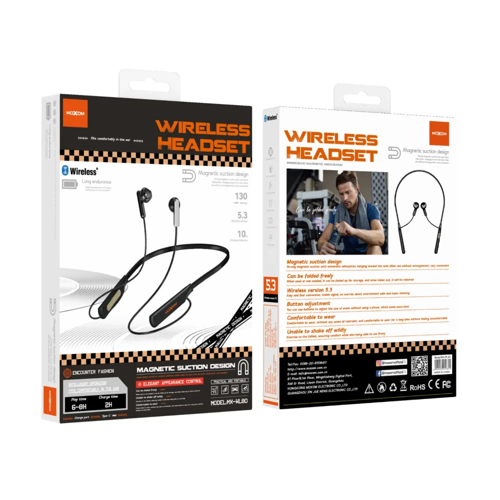 MOXOM MX-WL80 Wireless Neckband Earphones – Bluetooth 5.3, Magnetic Design & Deep Bass — image 3