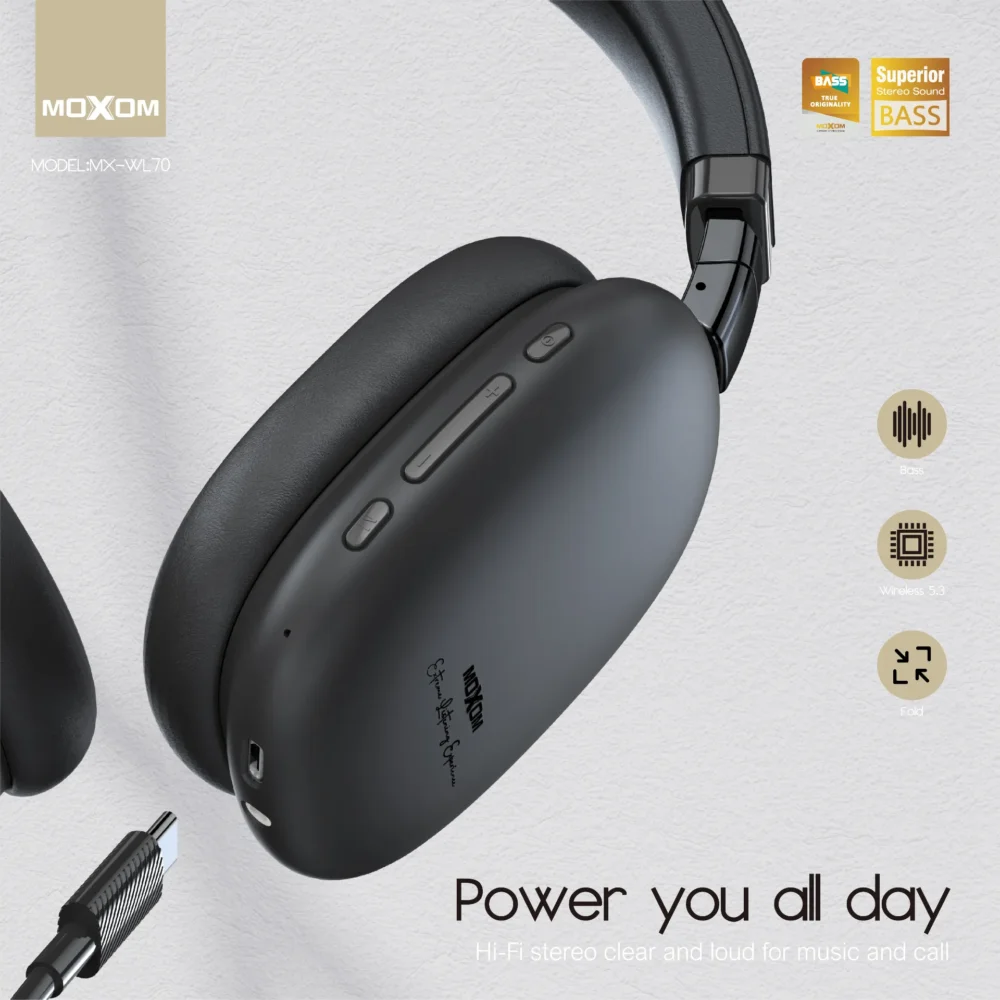 MOXOM MX-WL70 Casque Bluetooth Sans Fil – Hi-Fi Stereo, Basses Profondes & Design Pliable — image 4