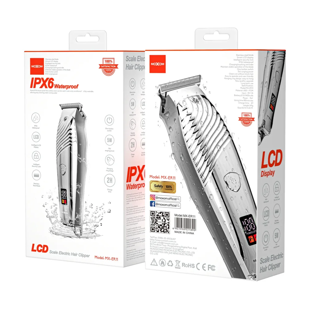 Tondeuse Professionnelle MOXOM MX-ER11 – Moteur 5W, Écran LCD, IPX6 & Lames Inox — image 4