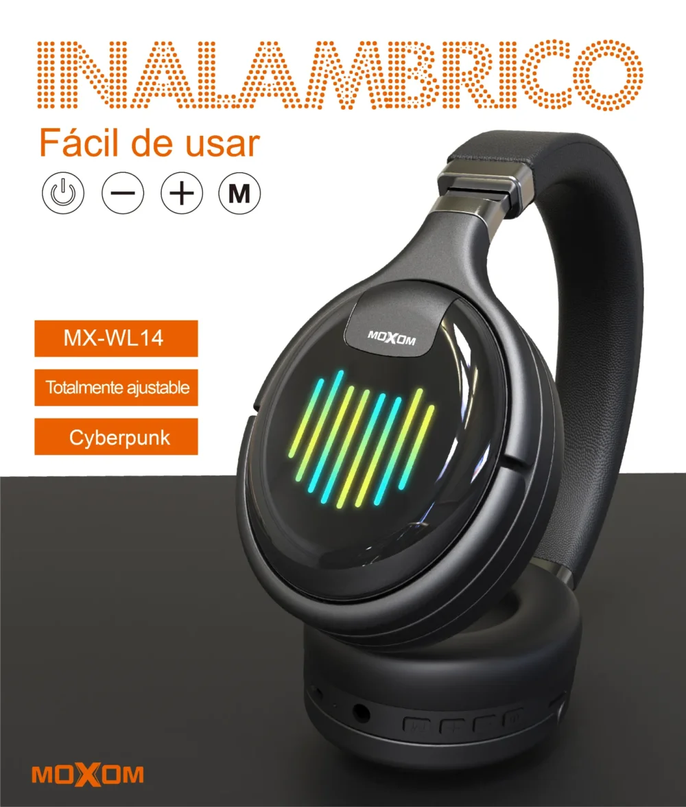 MOXOM MX-WL14 Casque Bluetooth Sans Fil RGB – Écouteurs Pliables avec Basses Puissantes et Design Cyberpunk — image 3