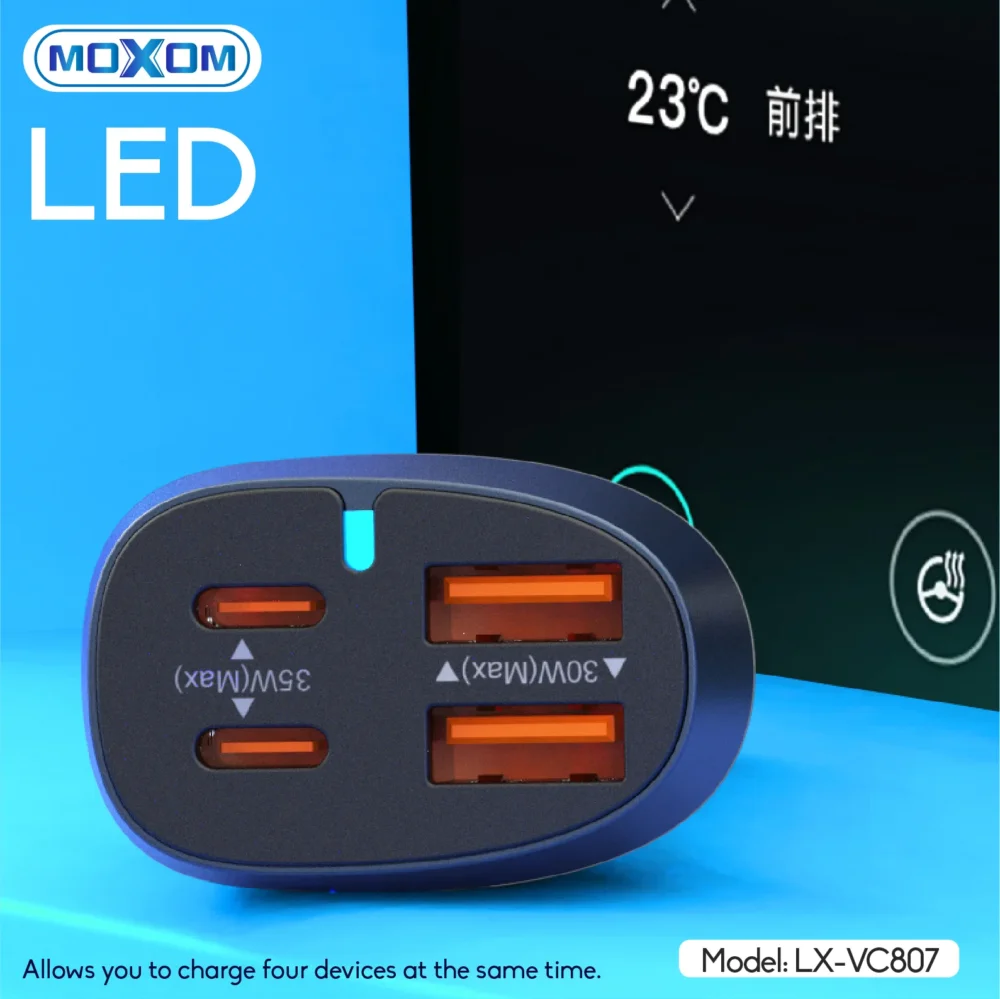 MOXOM LX-VC807 – Chargeur de voiture 70 W à 4 ports avec éclairage LED — image 3