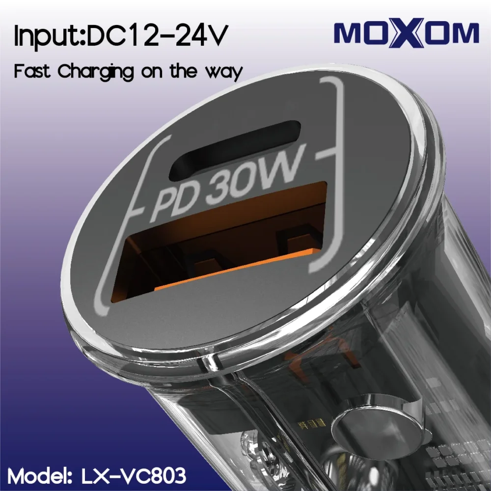 MOXOM LX-VC803 – Chargeur de voiture transparent 30 W avec charge rapide PD + QC — image 4