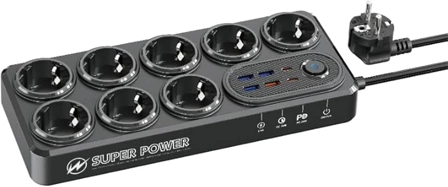 MOXOM MX-ST22 – Multiprise 8 prises avec ports USB et USB-C, câble 2 m, 20 W PD — image 3
