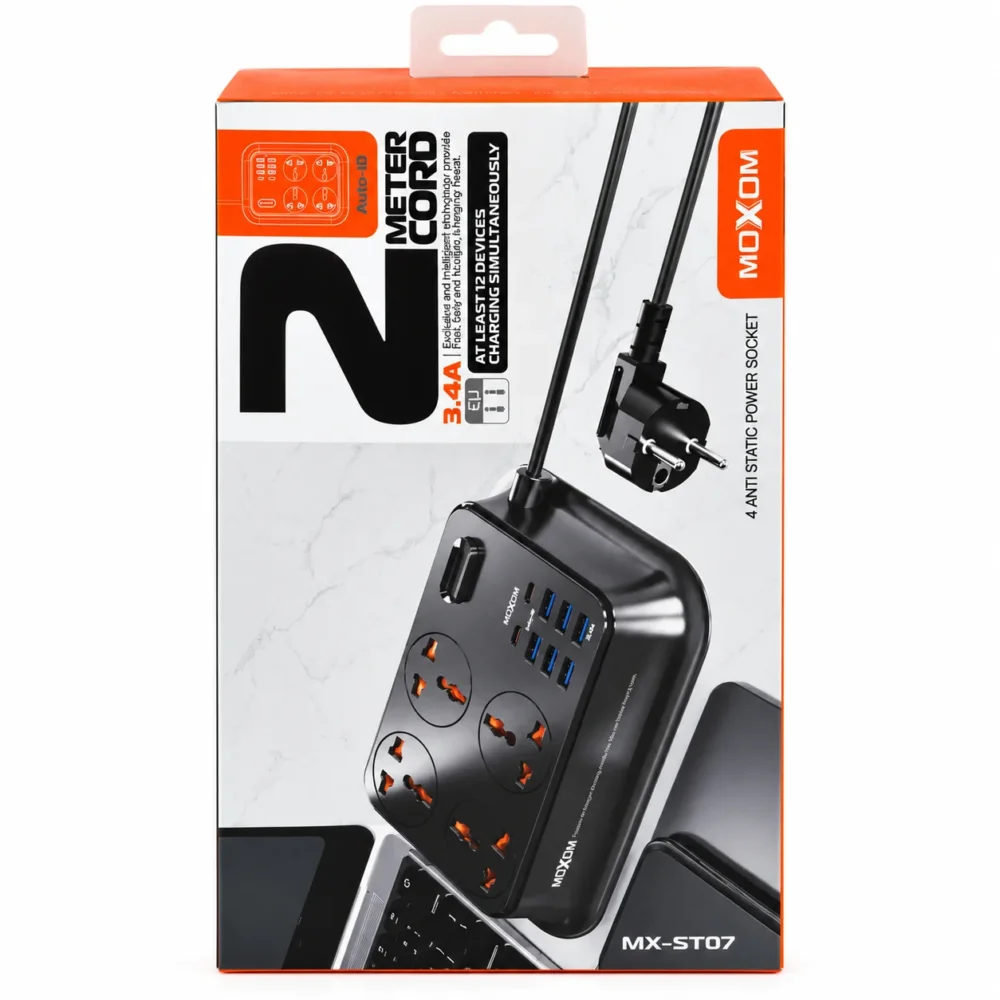 MOXOM MX-ST07 – Multiprise 4 prises avec ports USB et charge rapide — image 4