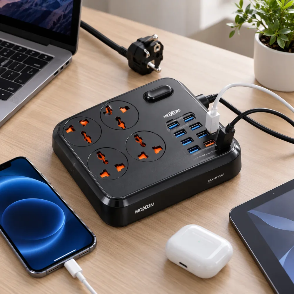 MOXOM MX-ST07 – Multiprise 4 prises avec ports USB et charge rapide — image 3