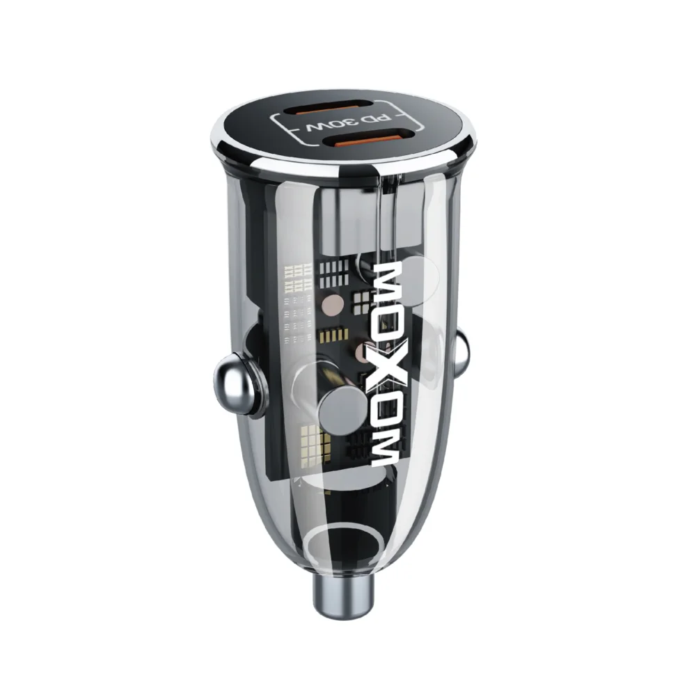 Chargeur de voiture MOXOM LX-VC802 – 30 W, double USB-C et charge rapide