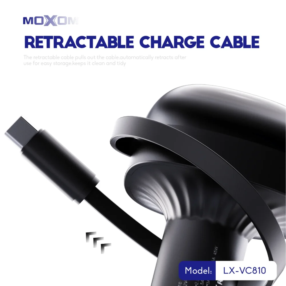 MOXOM LX-VC810 – Chargeur de voiture 60 W avec câble USB-C rétractable — image 3