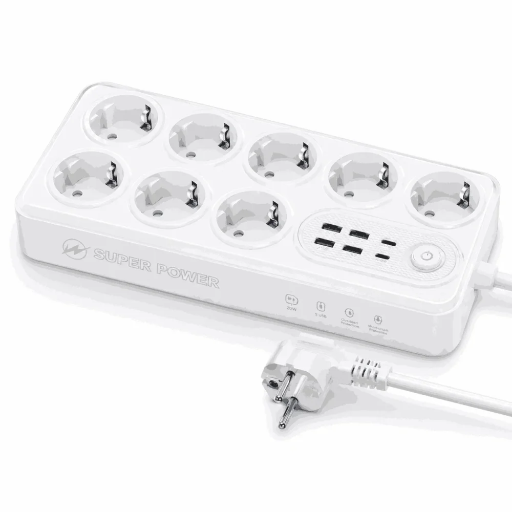 MOXOM MX-ST22 – Multiprise 8 prises avec ports USB et USB-C, câble 2 m, 20 W PD — image 4