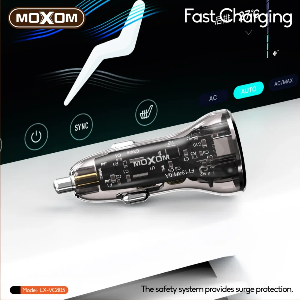 MOXOM LX-VC805 – Chargeur de voiture transparent 65 W avec charge rapide PD + QC — image 3
